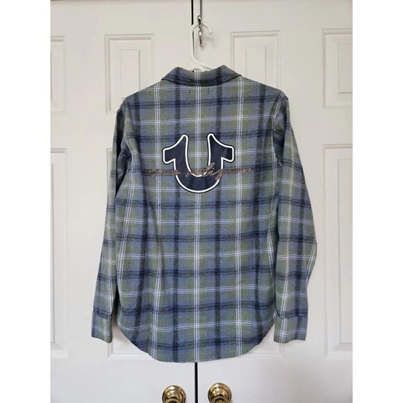 New True Religion Women's Brushed Flannel Shirt Size S Plaid Snaps Retail $89 - Picture 1 of 10